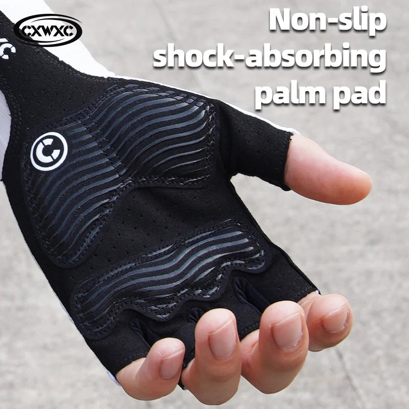 CXWXC Cycling Fingerless Gloves Bicycle Half Finger Gel Gloves Lycra Fabric Short Gloves Outdoor Sport Motorcycle Bike Mitten