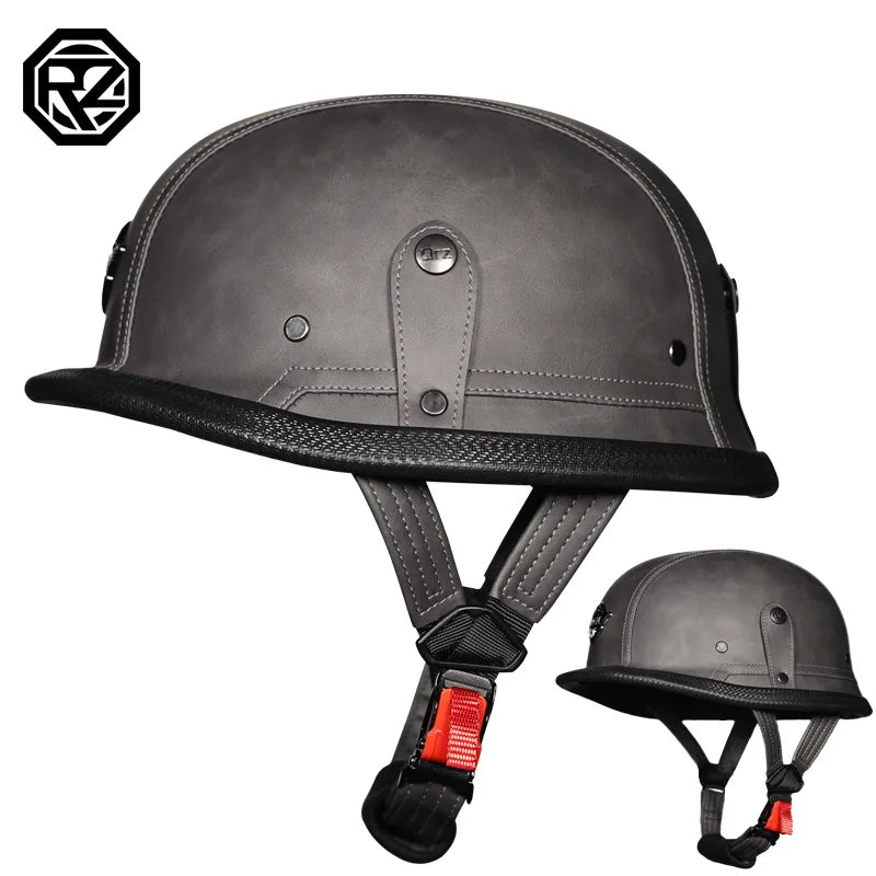 German Style  Motorcycle Helmet Retro Open Face Leather Helmet Moto Vintage Motorbike Cruising Half Helmet Cascos Para Moto