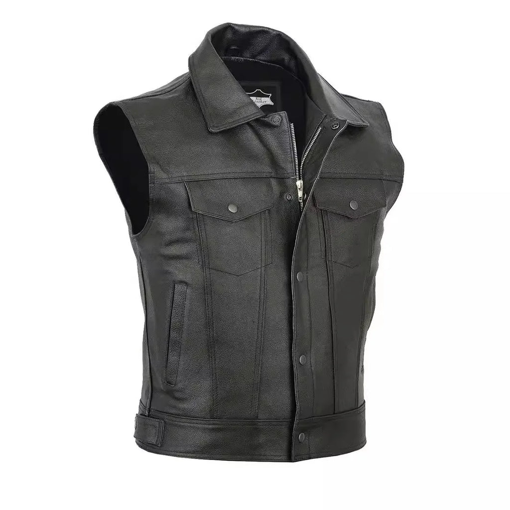 2024 New Wish Color Motorcycle Punk Style Stand Collar Leather Vest Team Special P65 Menswear Fashion Autumn Collection