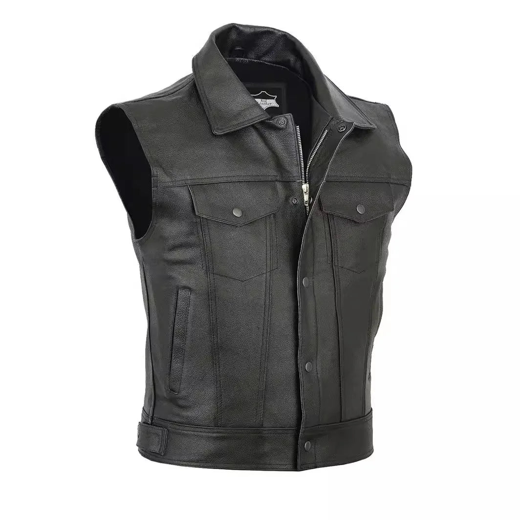 2024 New Wish Color Motorcycle Punk Style Stand Collar Leather Vest Team Special P65 Menswear Fashion Autumn Collection