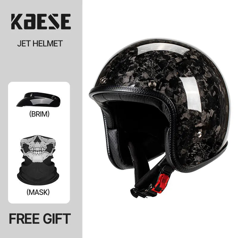Lightweight High Quality 12K Carbon Fiber Motorcycle Open Face 3/4 Helmet Racing Riding Safety Cruising Jet Helmets Men