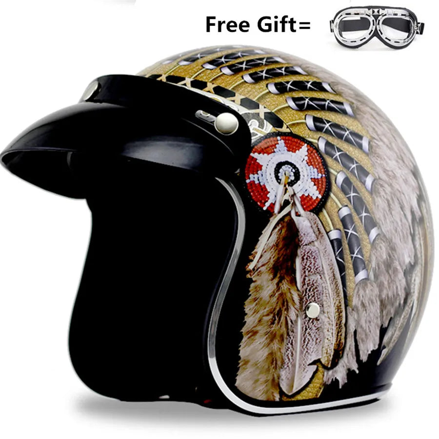 Black Vintage Motorcycle Helmet Open Face Dot Approved Half  Retro Moto Casco Capacete Motociclistas S To XXL  CE