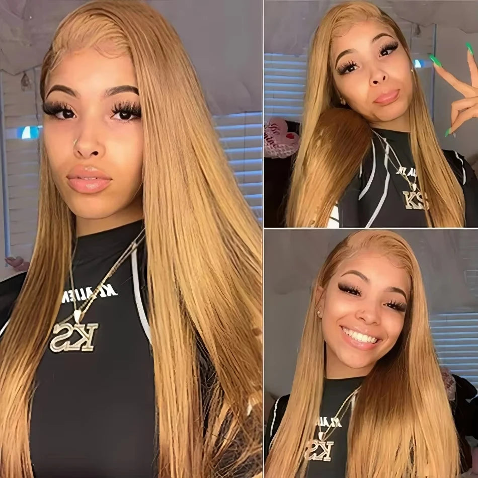 250 Density Honey Blonde 13X6 Hd Lace Frontal Wigs Straight Human Hair Wigs Preplucked Brazilian Hair 27 Colored Lace Front Wig