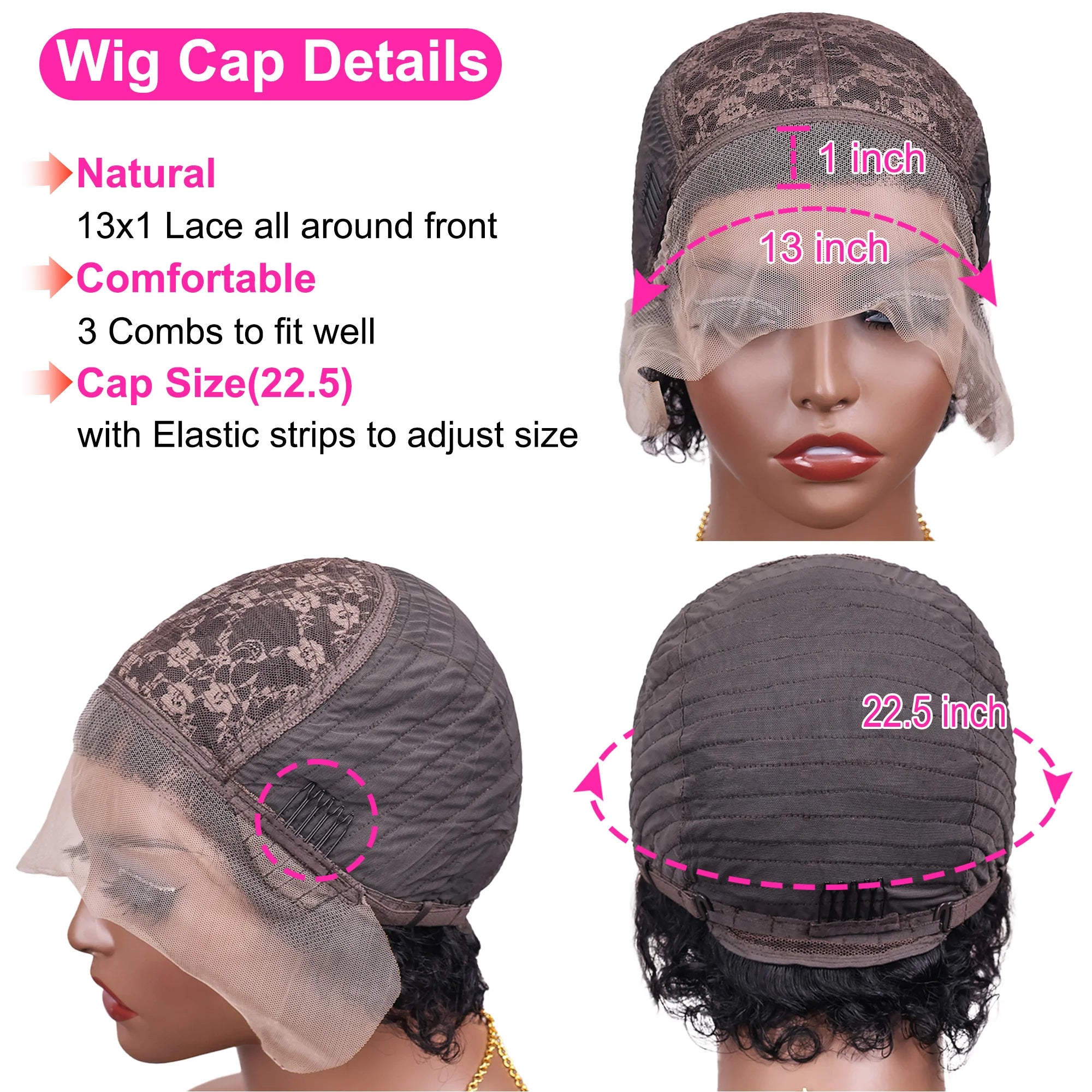 Pixie Cut Wig 13x1 Lace Frontal Short Kinky Curly Bob Wigs Brazilian Water Wave Transparent Lace Front Human Hair Short Wigs