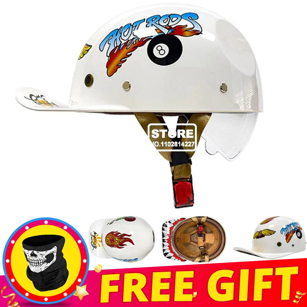 Half Helmet Retro Motorcycle Helmet Men Women Baseball Cap Riding Racing Moto Helmets DOT Certification Protection Cap Vintage