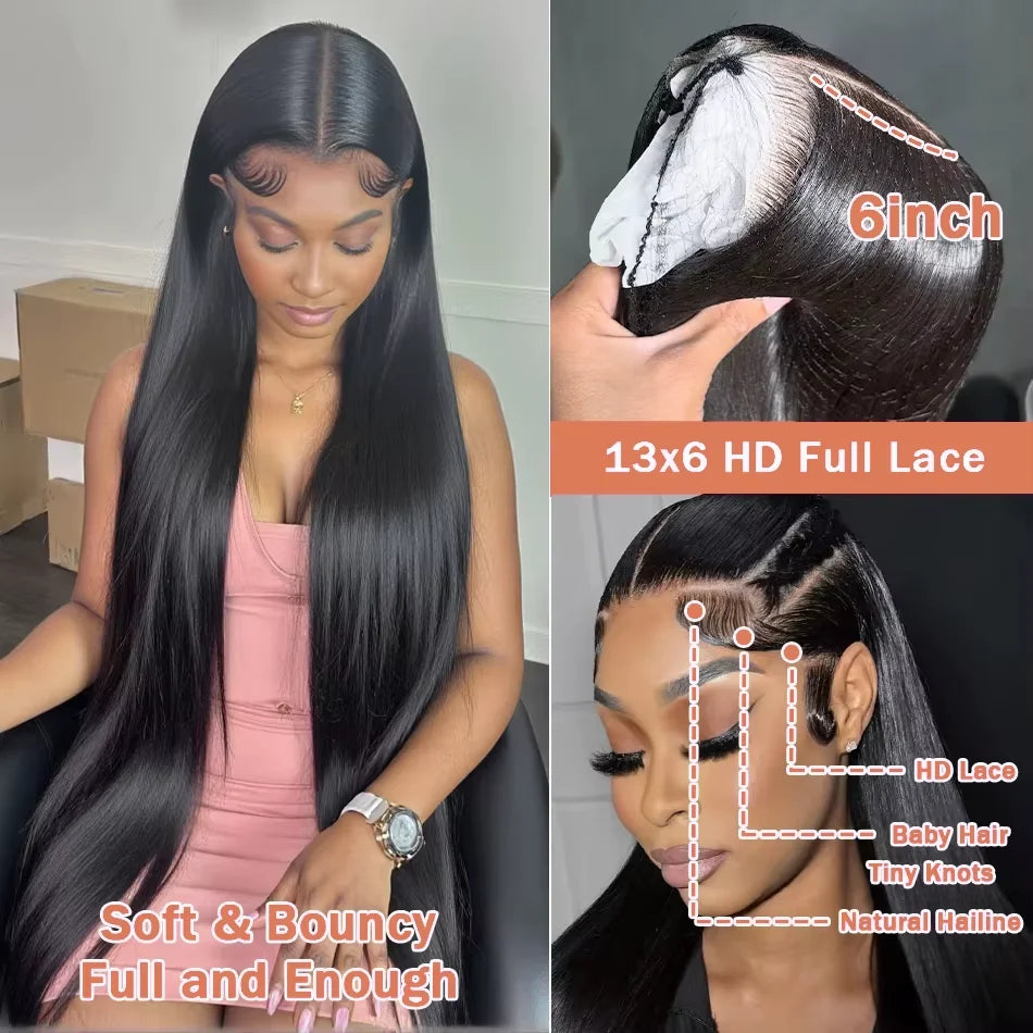 Lakeisha 30 Inch Bone Straight 13x6 HD Transparent Lace Front Human Hair Wigs Brazilian Unprocessed Lace Frontal Wig Preplucked
