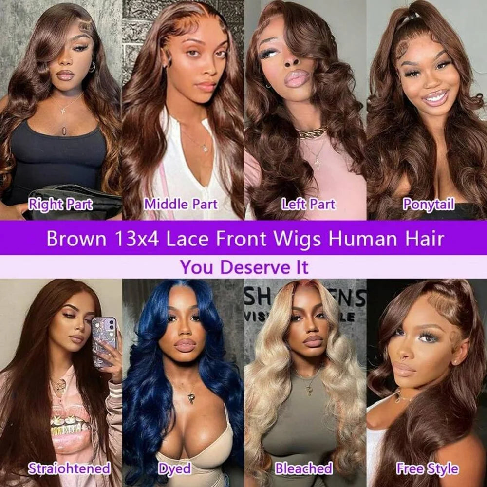 Chocolate Brown Body Wave Human Hair Wigs 13X4 HD Lace Frontal Wigs For Women Colored Brazilian Wet And Wavy Lace Front Wigs