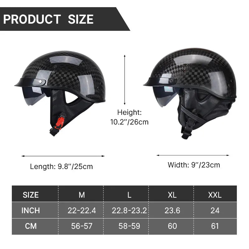 Light Weight 12K Gloss Black Carbon Fiber Scooter Motorcycle Half Face Helmet Motobike Helmet Inner Dark and Clear Lens