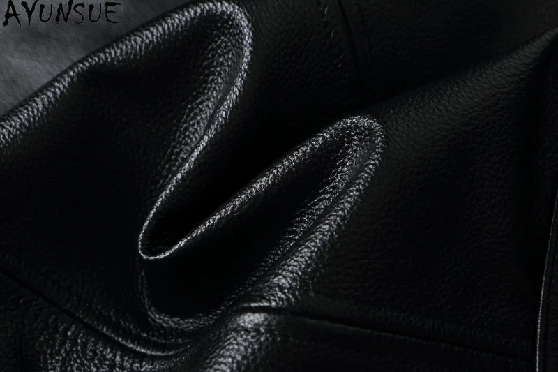 AYUNSUE Autumn New in Jacket Genuine Leather Coats Large Mens Clothing Black Motorcycle Jackets Size S-6XL Мотокуртка Slim Fit