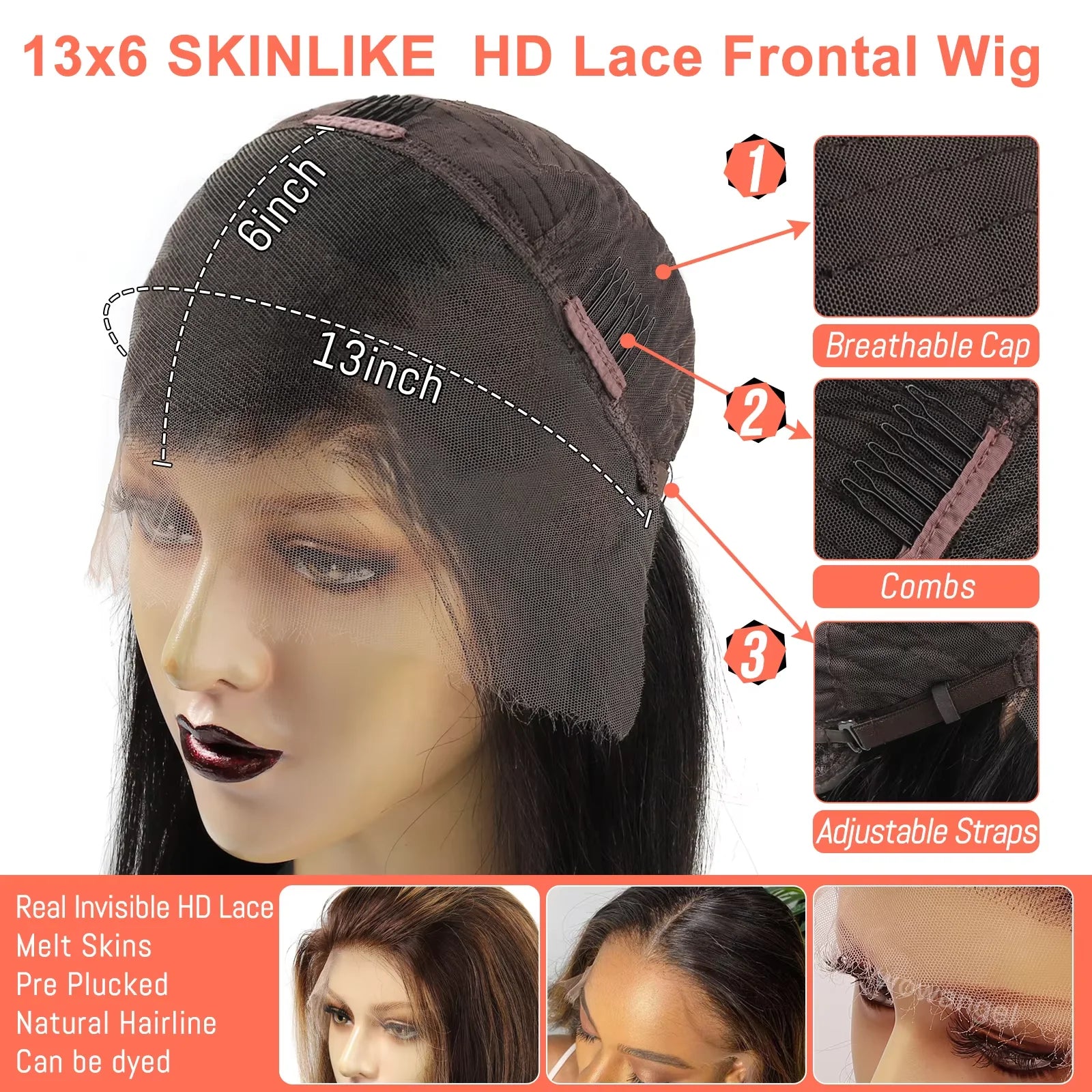 250% 13x6 Real HD Lace Frontal Human Hair Wigs Dark Brown Water Wave Wig Melt Skins Colored Pre Plucked For Women Brazilian Hair