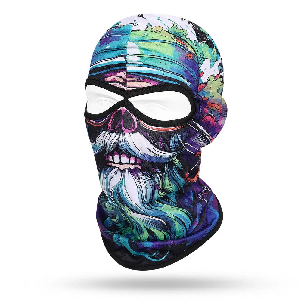 Motorcycle Balaclava, Beard Old Men Skull Print Full Face Cap, Biker Masks, Motorbike Helmet Hat, Cycling Headgear, 2 Holes,
