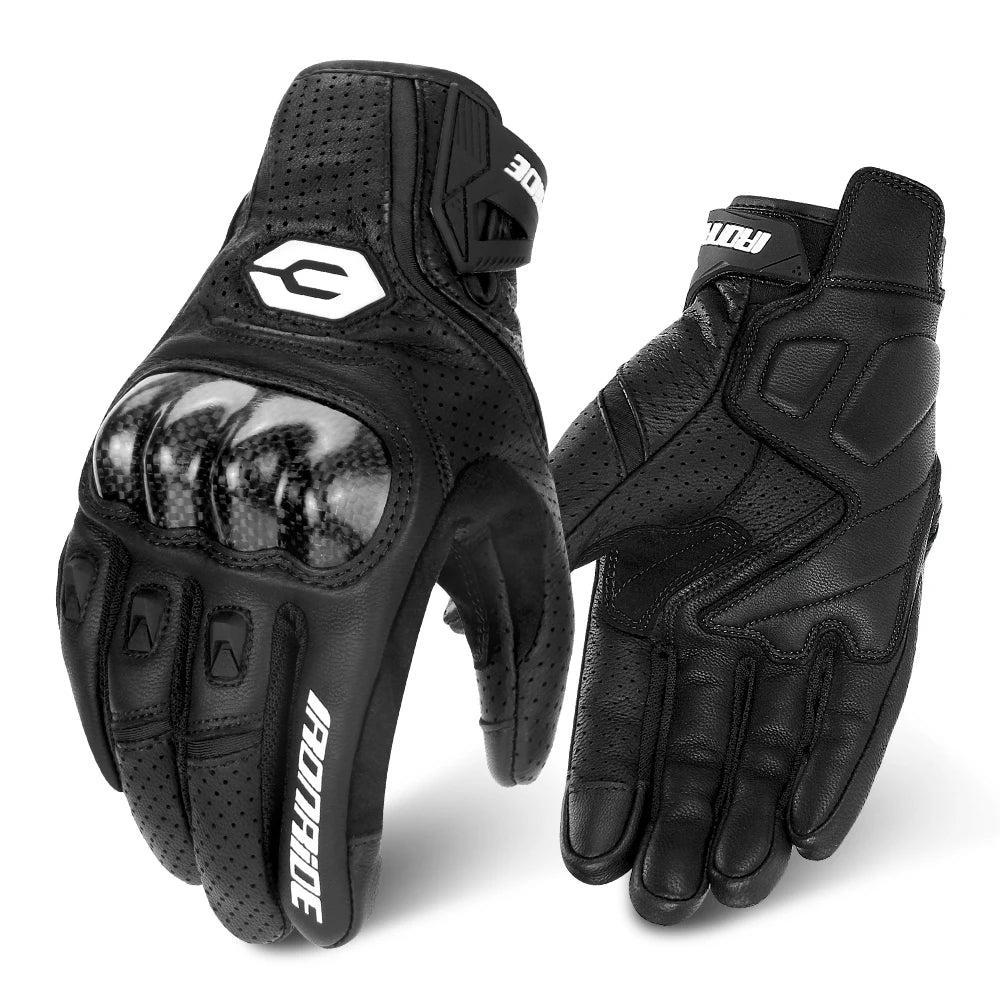 Men Carbon Fiber Motorcycle Gloves Cowhide Leather Moto Motorbike Motocross Gloves Anti-slip Protective Gear