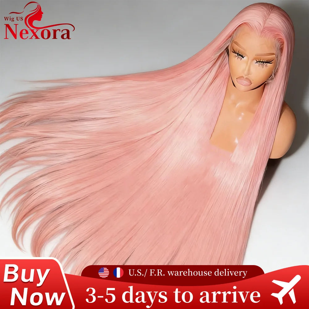 Pink Straight Human Hair Wigs 13X6 13X4 Hd Lace Frontal Wigs 200 Density 32 Inch Brazilian Transparent Lace Front wig Preplucked