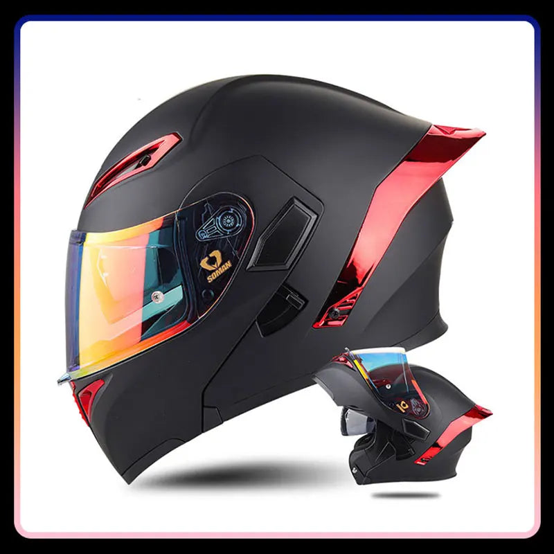 Men Women Motorcycle Helmets Full Face Helmet Colorful Dual Lens Flip Up Helmet DOT Approved Purple Modular Helm Casco Para Moto