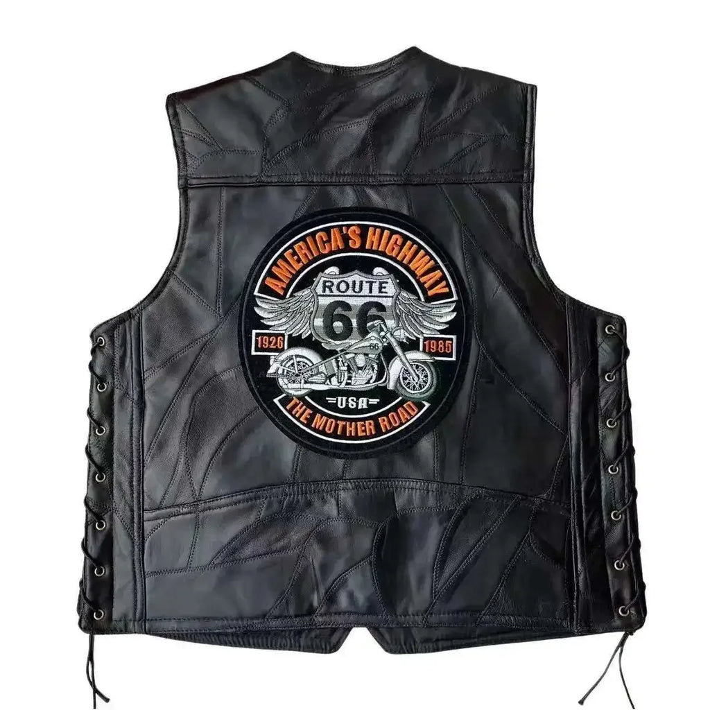 lili 123S-4XL Style American Classic Harley Motorcycle Riding Leather Vest For Men's Camisole Embroidered Badge Desig