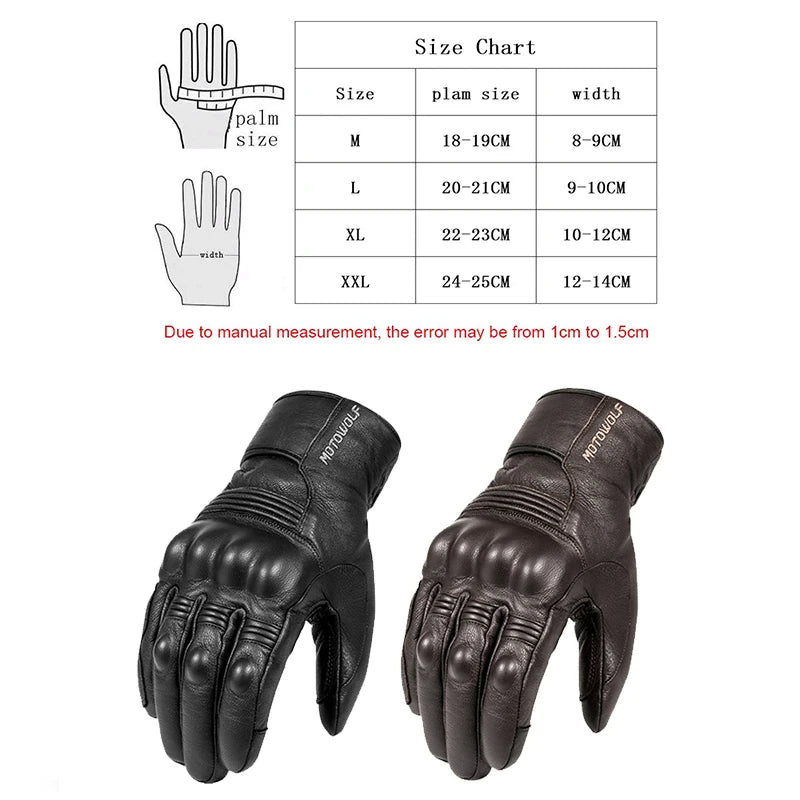 Real Leather Motorcycle Gloves Waterproof Windproof Winter Warm Gloves Touch Operate Guantes Moto Fist Palm Protect