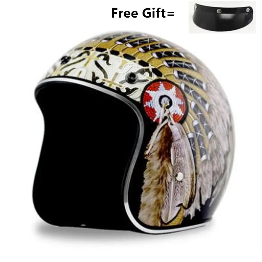 Black Vintage Motorcycle Helmet Open Face Dot Approved Half  Retro Moto Casco Capacete Motociclistas S To XXL  CE