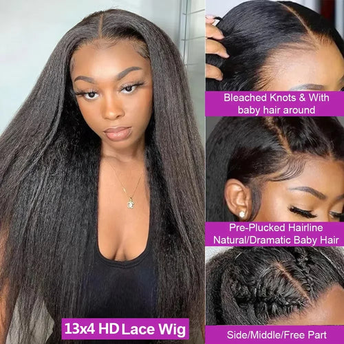 30 40 Inch Kinky Straight 13x6 HD Lace Frontal Wigs Pre Plucked Yaki Straight 13x4 360 Full Lace Front Human Hair Wigs For Women