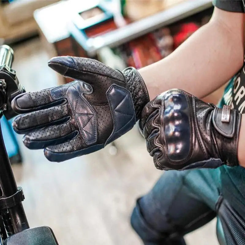 UGLYBROS Leather Motorcycle Gloves Full Finger Summer Breathable Men's Retro Riding Gloves for Motorbike MTB Driving Motocross