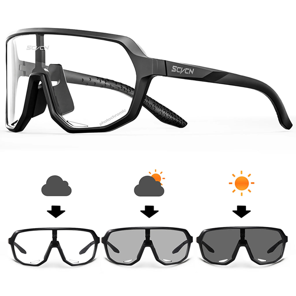 SCVCN Hot Photochromic UV400 Cycling Glasses Motorcycle Bike Riding Outdoor Sport Cycling Sunglasses Men Women Hiking Goggles