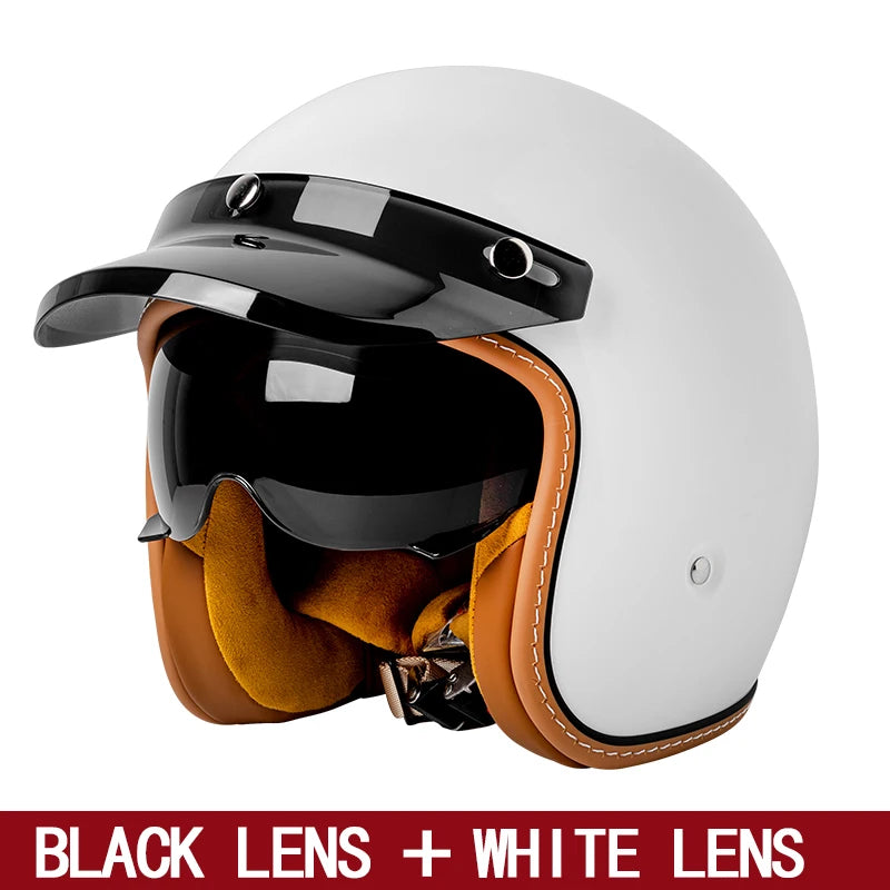 New retro cruise motorcycle helmet for men and women yellow three-quarters helmet 3/4 motorcycle half helmet with sun-shading wi