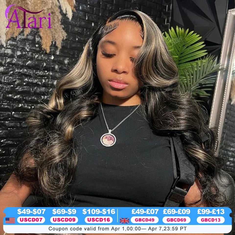 13x6 Lace Frontal Body Wave Human Hair Wigs Blonde 27 with Black Pre Plucked 13x4 Highlight Transparent Lace Front Wig for Women