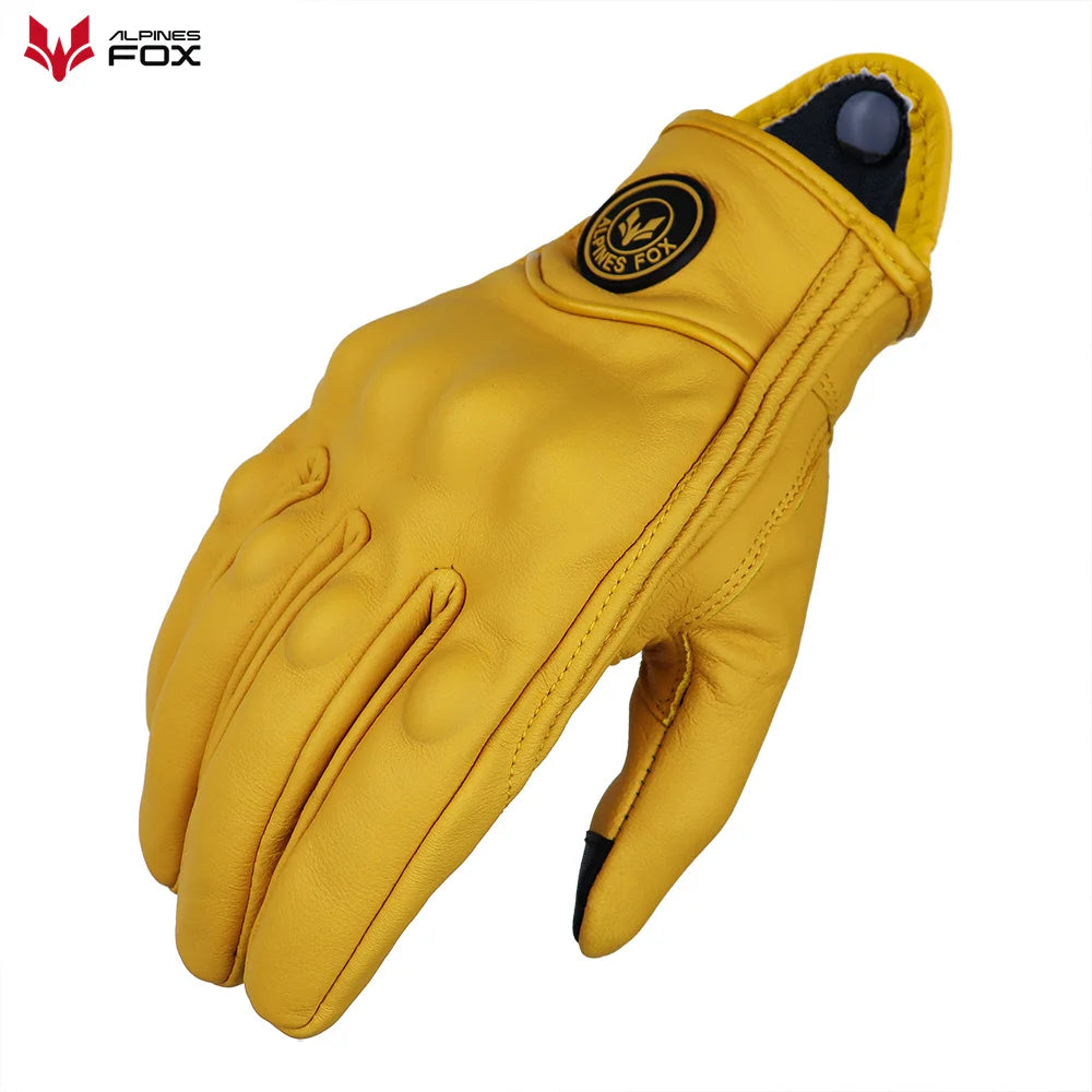 Retro Pursuit Perforated Real Leather Motorcycle Gloves Summer Moto Motocross Breathable Motorbike Gloves Protective Gears