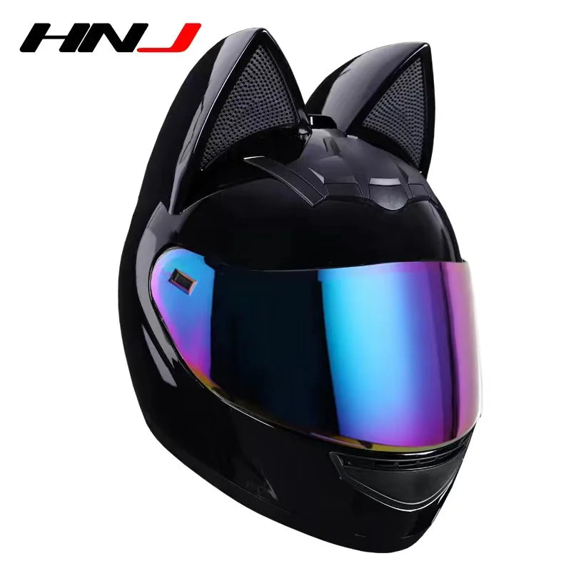2022 Motorcycle Cat Ear Helmet Capacete Casque Full Face Helmet Women Moto Ear Helmets Personality Motorbike Helmet Motocross