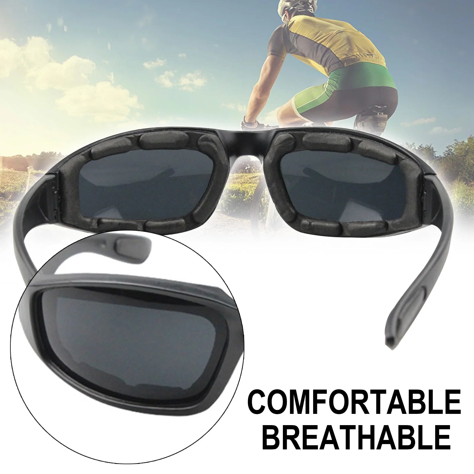 Motorcycle Riding Glasses Padding Goggles UV Protection Dustproof Windproof Sunglasses with Clear Smoke Yellow Lens Anti-glare