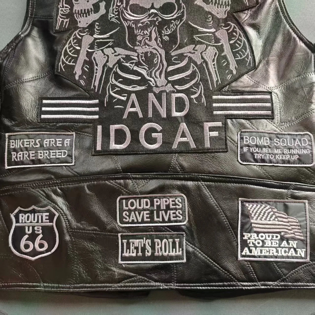 Retro Motorcycle Jacket Man Vintage Moto Vest Genuine Leather Racer Clothing Biker Motorbike Waistcoat Embroidered Sleeveless