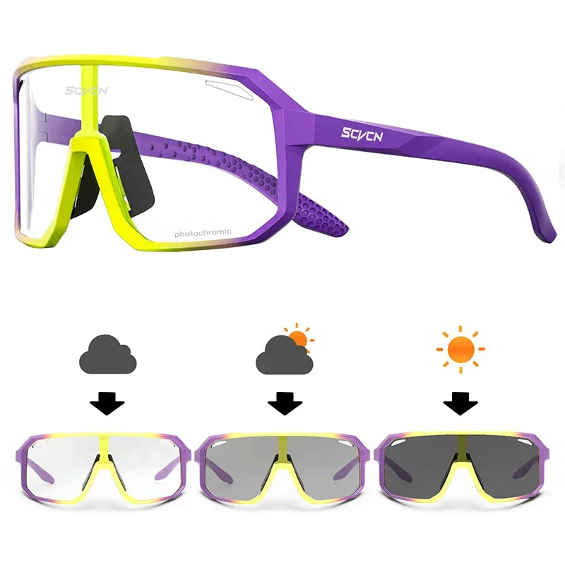 SCVCN New Photochromic Cycling Glasses Motorcycle Bike Riding Outdoor Sport Cycling Sunglasses Men Women Hiking UV400 Goggles