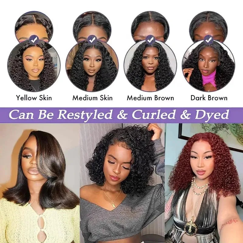 No Glue Deep Wave Short Bob Lace Frontal Wig For Women 13x4 5x5 Glueless Bob Wig Curly Human Hair Wigs 250 Density Ready to Wear