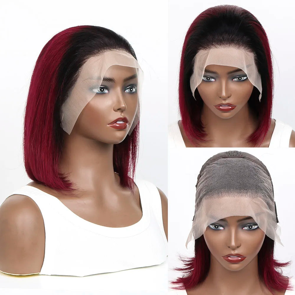 13x4 Lace Frontal 1B/99J Burgundy Body Wave Bob Human Hair Wigs Brazilian Human Hair Wigs Pre Plucked T Part Lace Wigs Remy Hair
