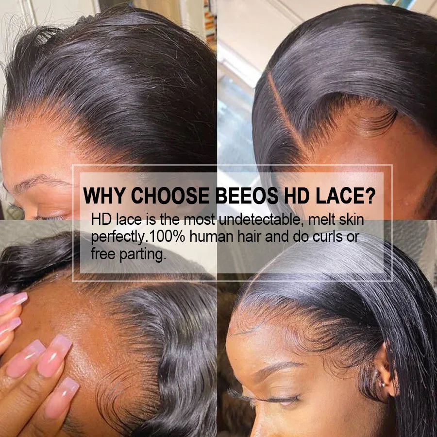 250% 13x4 HD Transparent Lace Frontal Human Hair Wigs Silky Straight Pre Plucked 100% Human Hair Melt Skins Brazilian Remy Hair