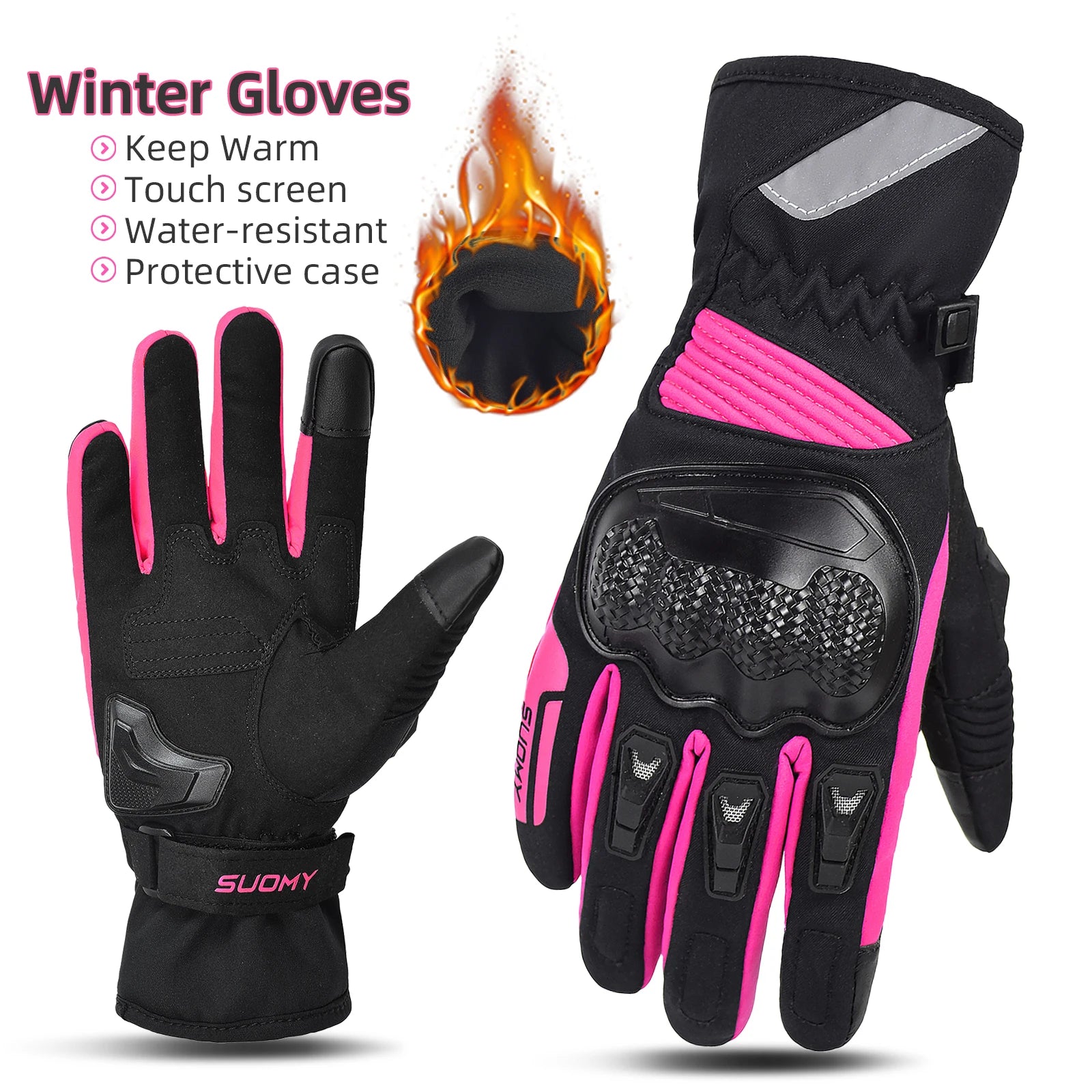 SUOMY Winter Motorcycle Gloves Lady Pink/Purple Windproof Waterproof Biker Gloves Touch Screen Warm Riding Gloves For Women