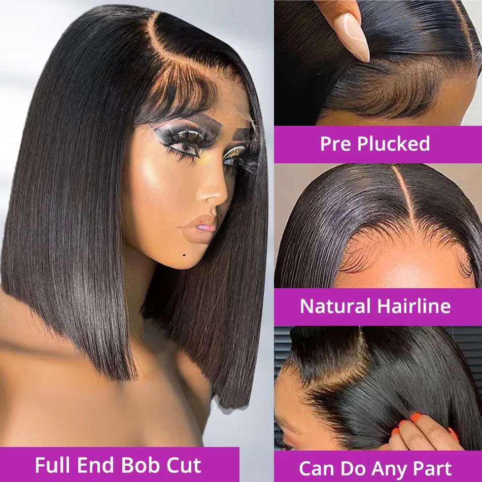 13x4 Straight Lace Frontal Bob Wig Pre Plucked 4x4 Human Hair Wigs Brazilian Remy Bone Straight Short Bob Wig For Women 14 Inch