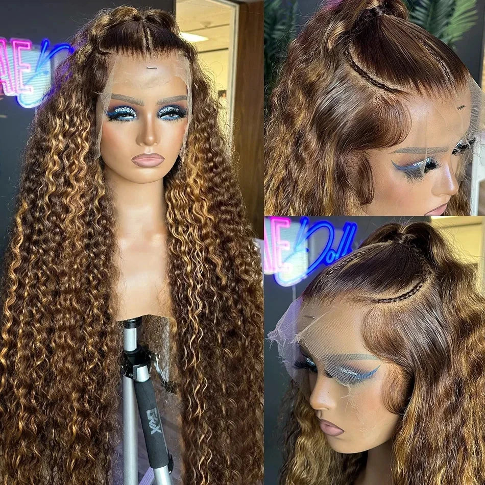 Addictive Highlight 250 Density 30 inch Ombre Curly Lace Front Human Hair Wigs Deep Wave HD Transparent 13x6 Lace Frontal Wig
