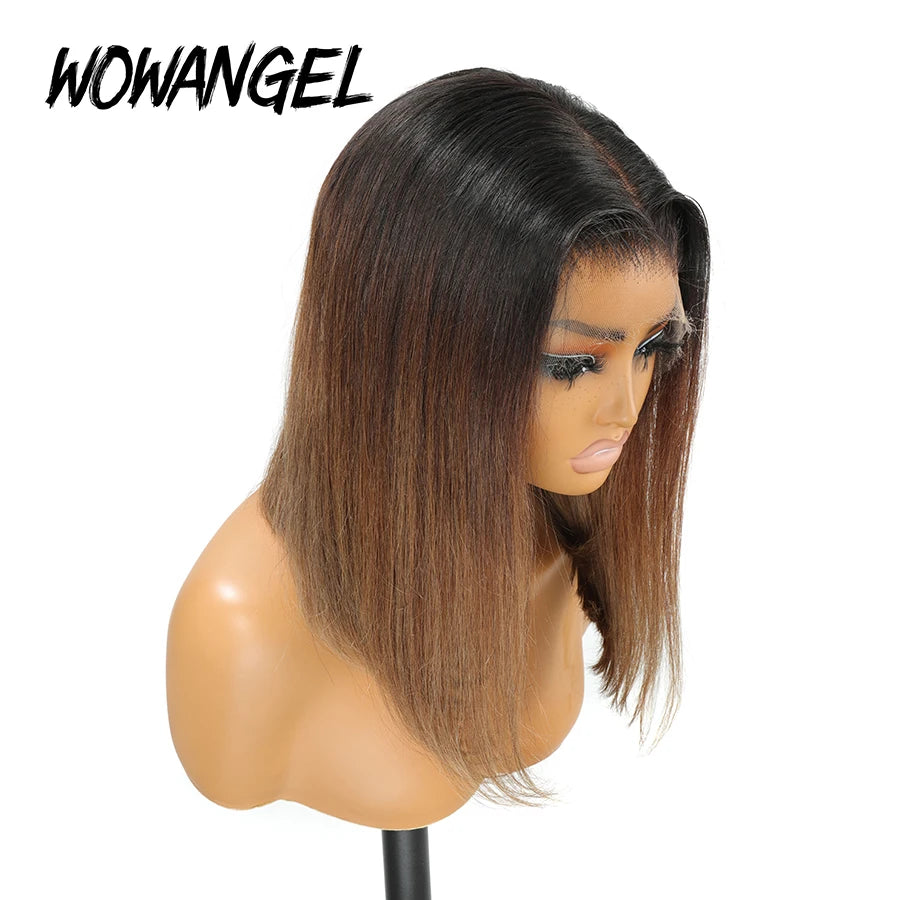 Ombre Ash Blonde 13x6 HD Lace Full Frontal Short Bob Human Hair Wigs Straight Bob Wigs Bleached Knots Pre-Plucked Hair For Women