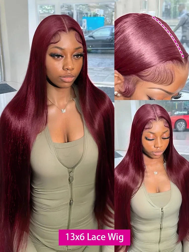 99j Burgundy 30 36 Inch Bone Straight 13x6 Hd Human Hair Lace Frontal Wig 13x4 Brazilian Red Colored Lace Front Human Hair Wigs
