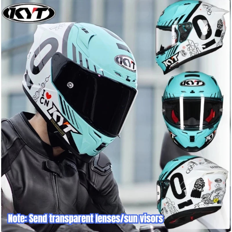 New colors available！KYT Full Helmet Women Motorcycle Helmet Men Summer Four Season Moto Track Hard Helmet Riding Big Tail ST
