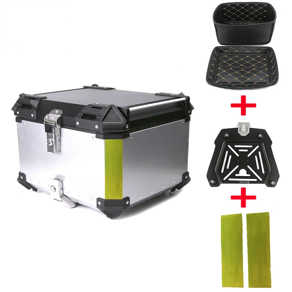 Aluminum Motorcycle Box 45L 55L 65L 80L Motorcycle Rear Luggage Box Helmet Travel Storage Case Moto Top Box Universal Waterproof