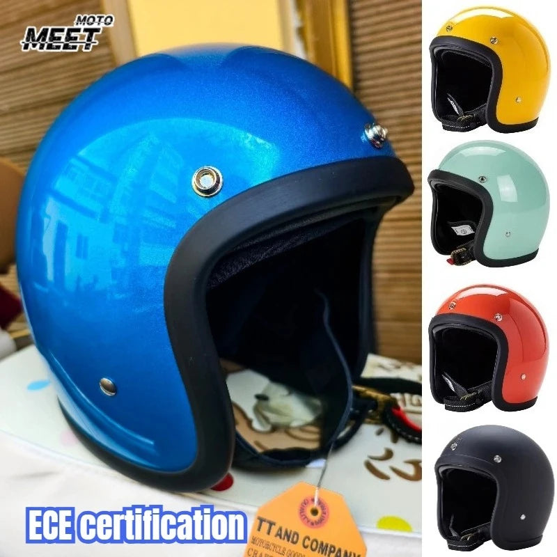 Japanese Korea Style Open Face Motorcycle Helmet Vintage 500TX FiberGlass Retro Scooter Riding 3/4 Jet Casco Moto Capacete