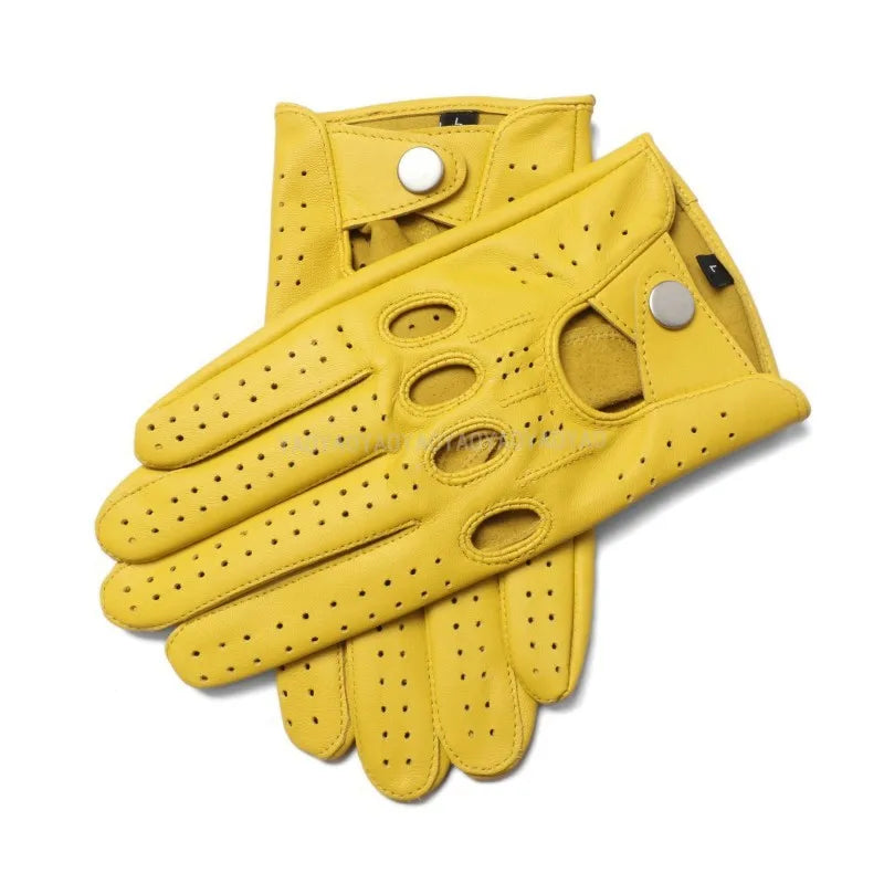 Male Spring 2025 New Leather Gloves Men Top Quality Pure Goatskin No Lining Unlined Breathable Driving Full Finger Mittens