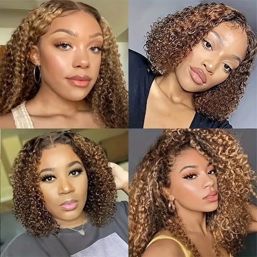 250% Density Omber Deep Wave Human Hair Wig 13x4 HD Lace Pre-Plucked Wet Wave Bob Wig Natural Look for Daily & Special Occasions