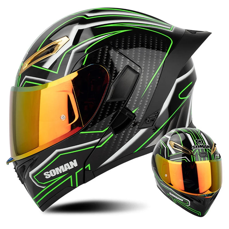 DOT Approved Men Motorcycle Helmet Dual Lens Flip Up Helmets Vintage Retro Full Face Moto Helmet Double Lens Modular Helm