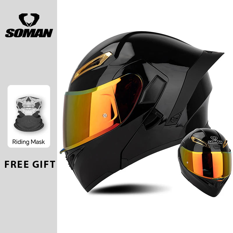 Unisex DOT Approved Dual Visor Flip Up Motorcycle Helmets Racing Full Face Helmet Double Lens Modular Riding Flip-up Helmet