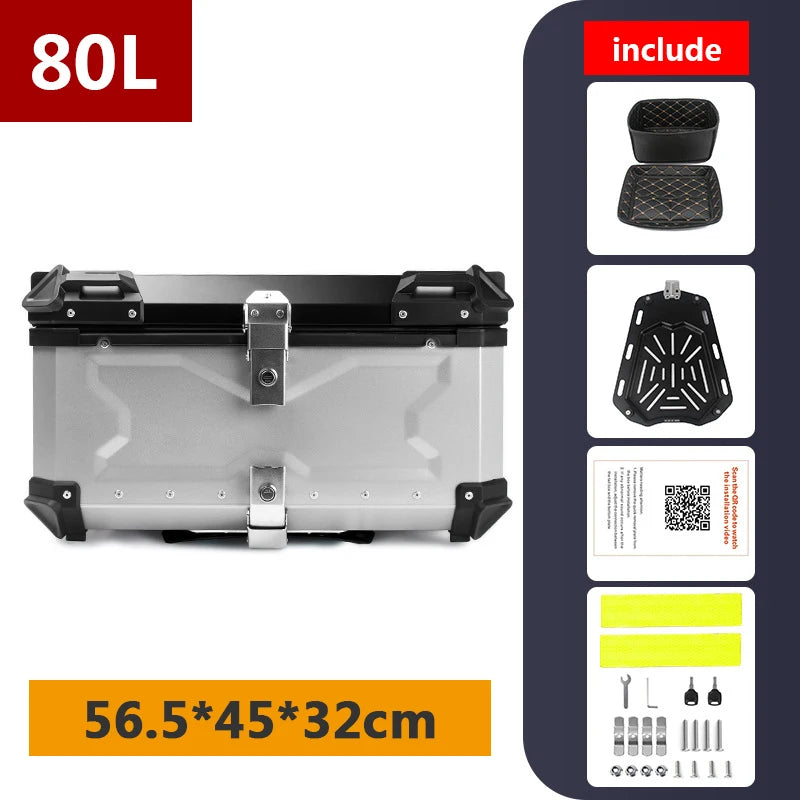 Aluminum Motorcycle Box 45L 55L 65L 80L Motorcycle Rear Luggage Box Helmet Travel Storage Case Moto Top Box Universal Waterproof