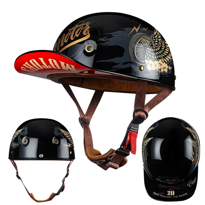Retro Summer Motorcycle Half Helmet Breathable Vintage Open Face Design Lightweight Cap For Cruiser Scooter Riders