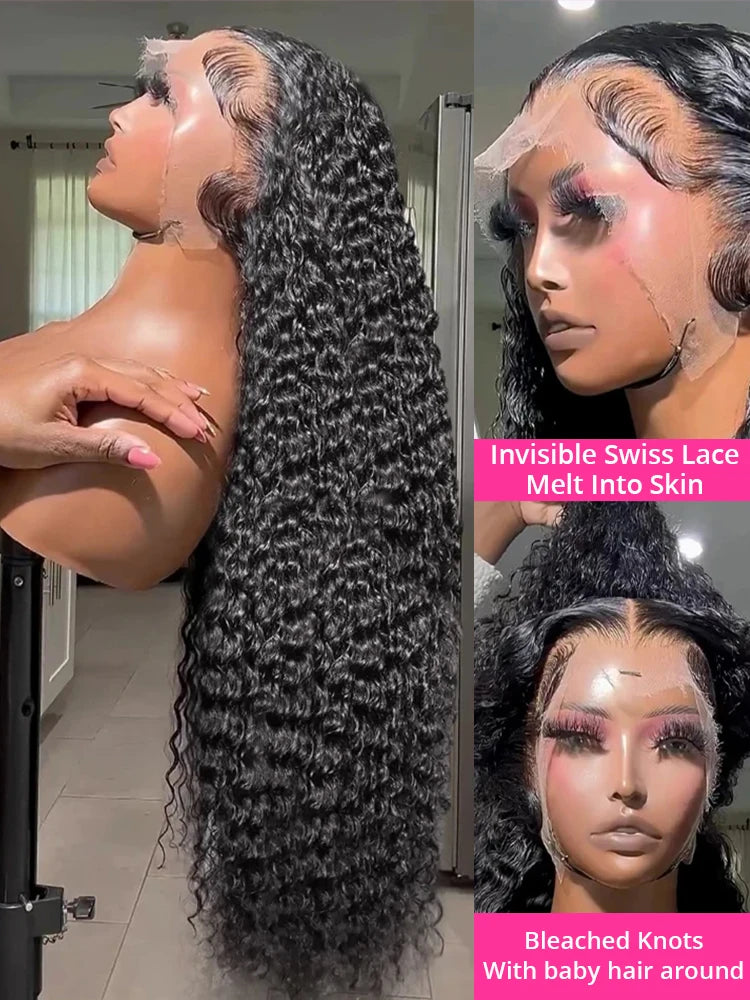 250% High Density 40 46inch Curly Wigs 100% Human Hair 13x4 13x6 HD Lace Frontal Wigs Human Hair Deep Wave Frontal Wigs on Sale