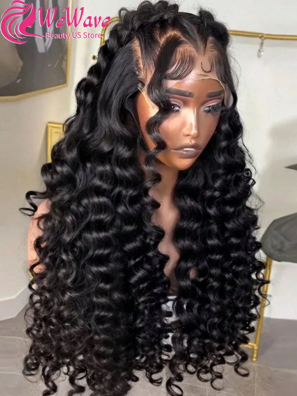 WeWave Loose Deep Wave Wig 1B Black 13x6 HD Lace Human Hair Wig Pre Plucked Baby Hair Bleached Knots Brazilian Wigs Original